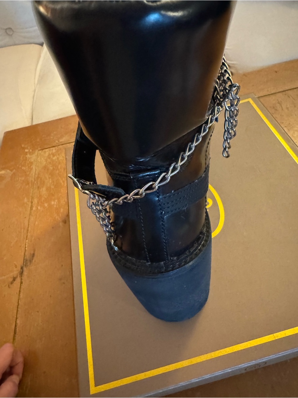 Rhianna Fenty Puma Collab. Black Platform Lace-Up Boots with Silver Chain Accent - Picture 9 of 9